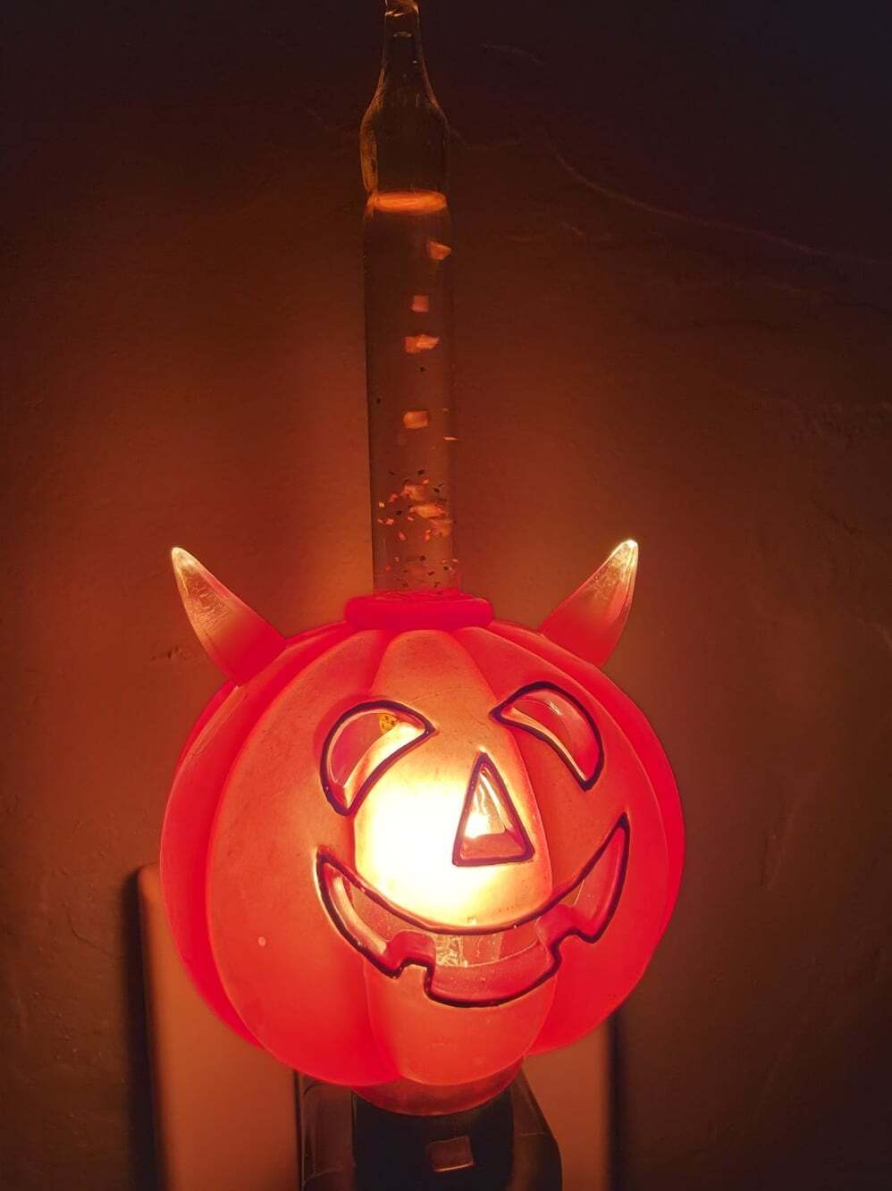 Rare Department 56 Halloween Devil Pumpkin Bubble Glitter Night Light